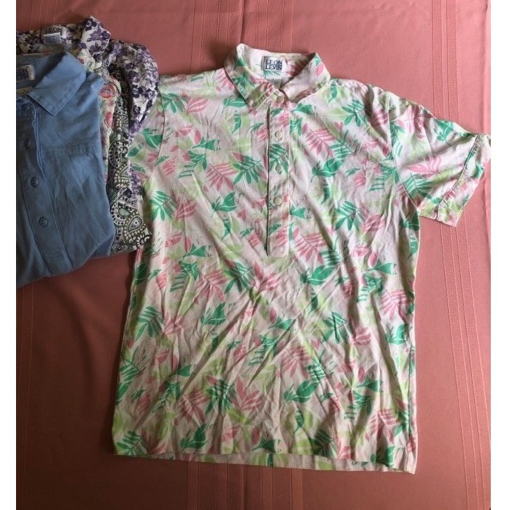 Leon Levin Womens Polo Shirt Lot of 5 Floral Paisley Tropical Blue Small Medium